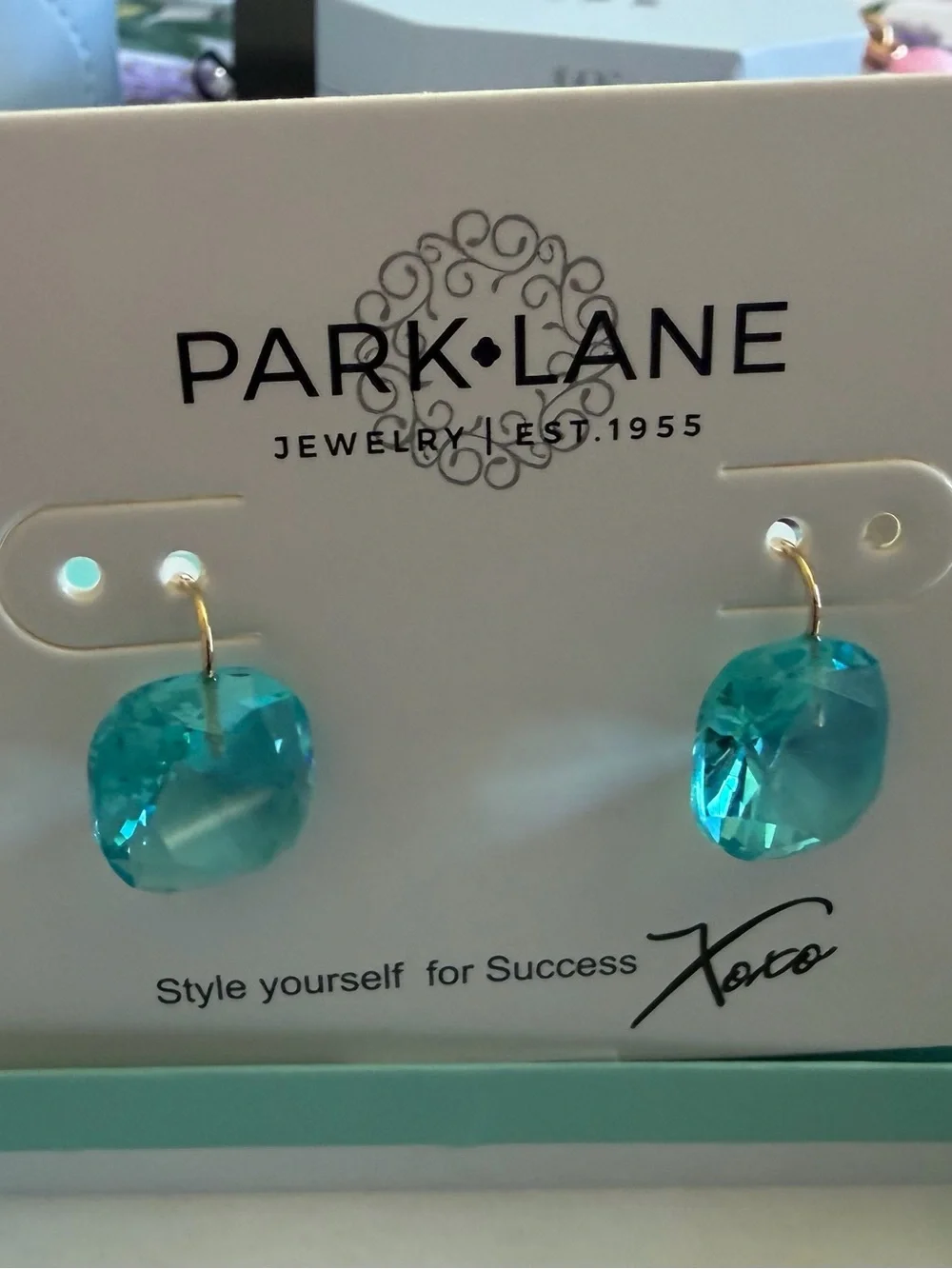 Park Lane Turquoise Crystal Cushion Drop Earrings